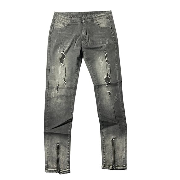 Men's Dark Gray Slim Destroyed Ripped - Picture 1 of 3